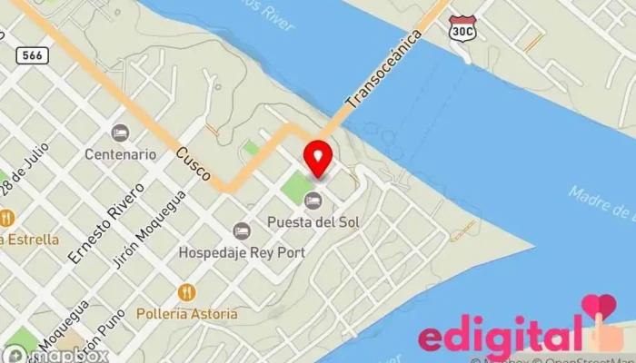 mapa de Direccion Regional De Transportes Y Comunicaciones Madre de Dios. Oficinas de empresa en Puerto Maldonado