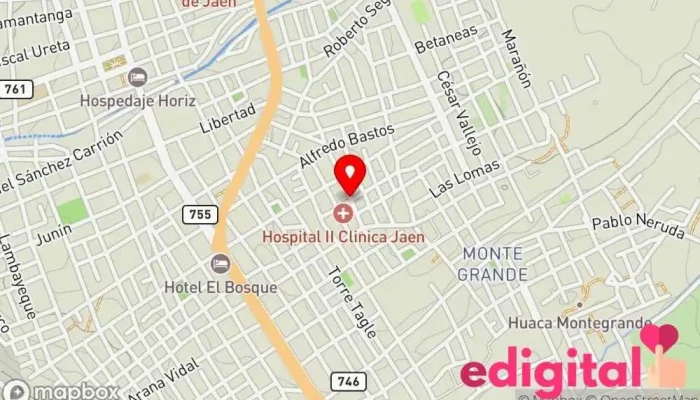mapa de POLICLINICO PERUANO CUBANO Clínica ambulatoria, Centro de diagnóstico, Servicio de salud ocupacional, Farmacia, Fisioterapeuta en Jaén