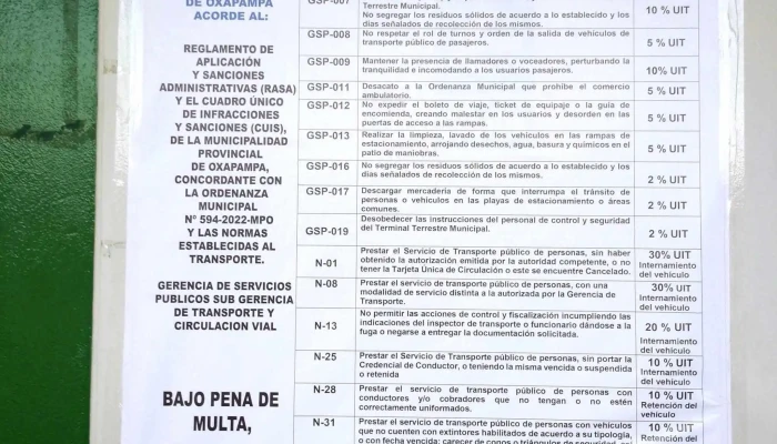 Terminal Terrestre Oxapampa -  Instagram - Oxapampa 19230